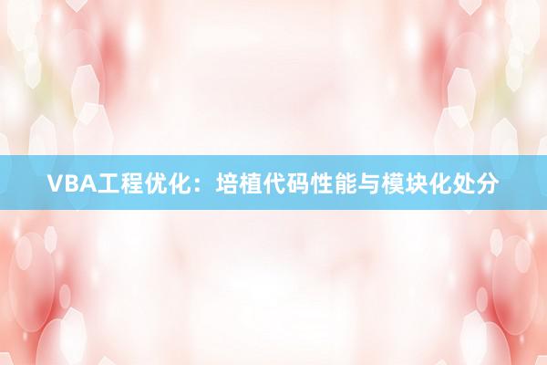 VBA工程优化：培植代码性能与模块化处分